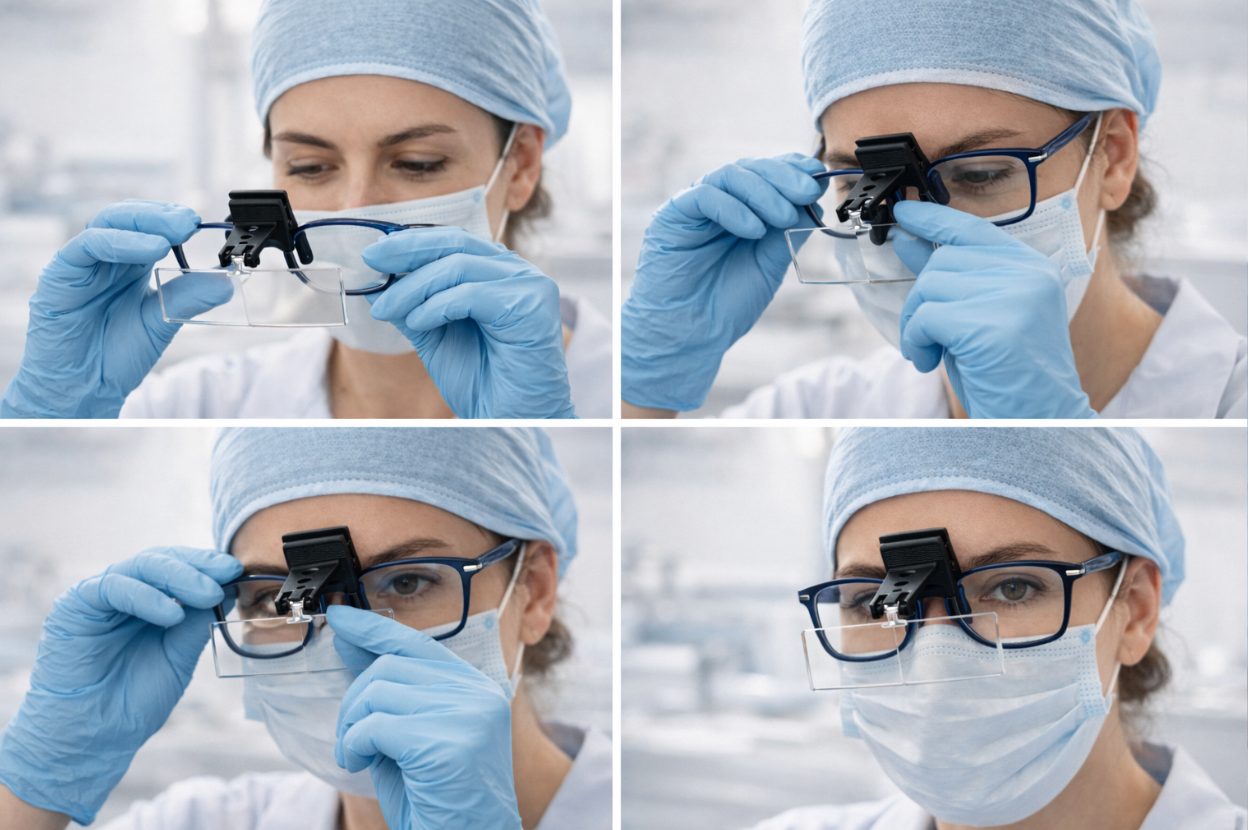 Clip con lentes de acrílico óptico intercambiables, aumentos 1.5X, 2.5X y 3.5X para trabajos clínicos y odontológicos