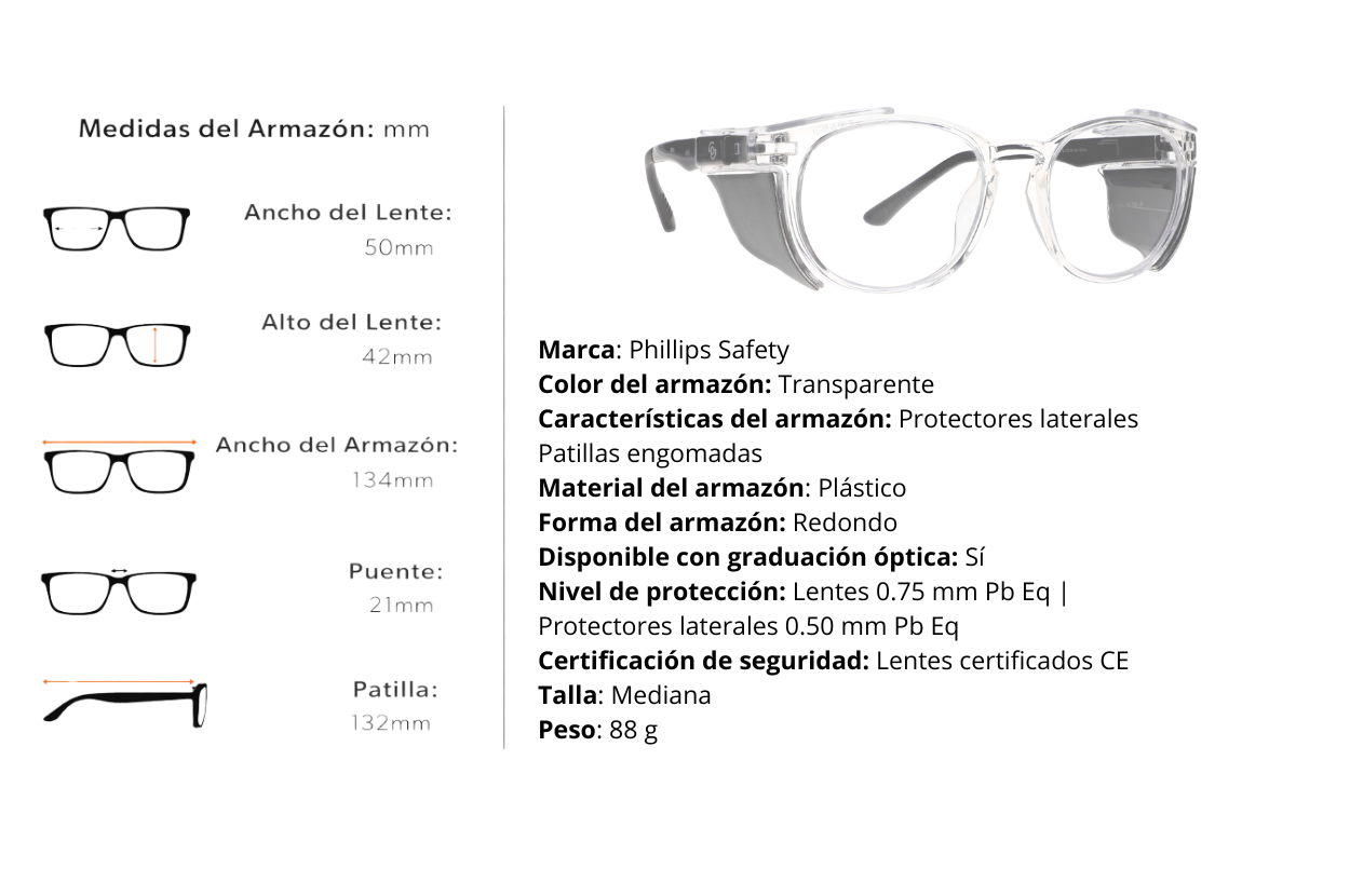 Gafas radiológicas Modelo 190 Madrid con lentes de alta calidad y protección equivalente a 0,75 mm Pb