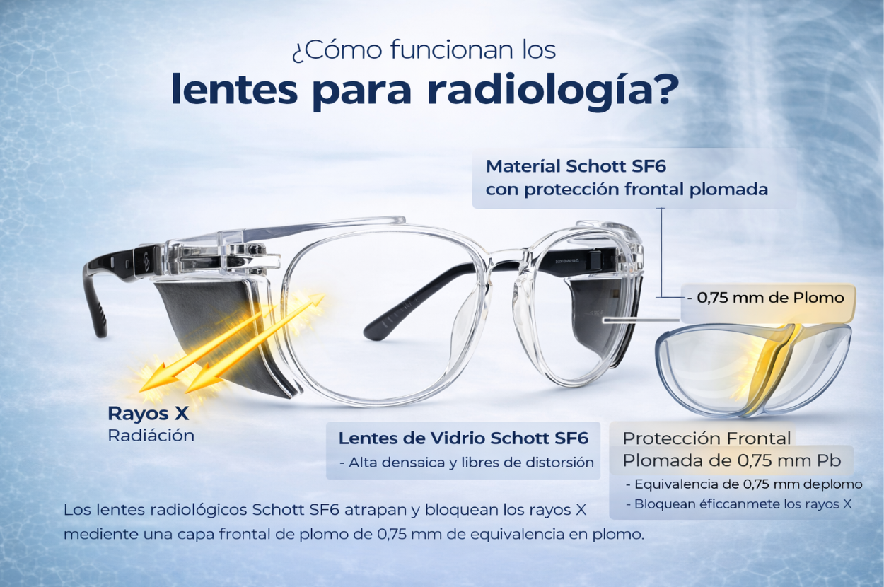 Gafas radiológicas Modelo 190 Madrid con lentes de vidrio de alta calidad y protección equivalente a 0,75 mm Pb