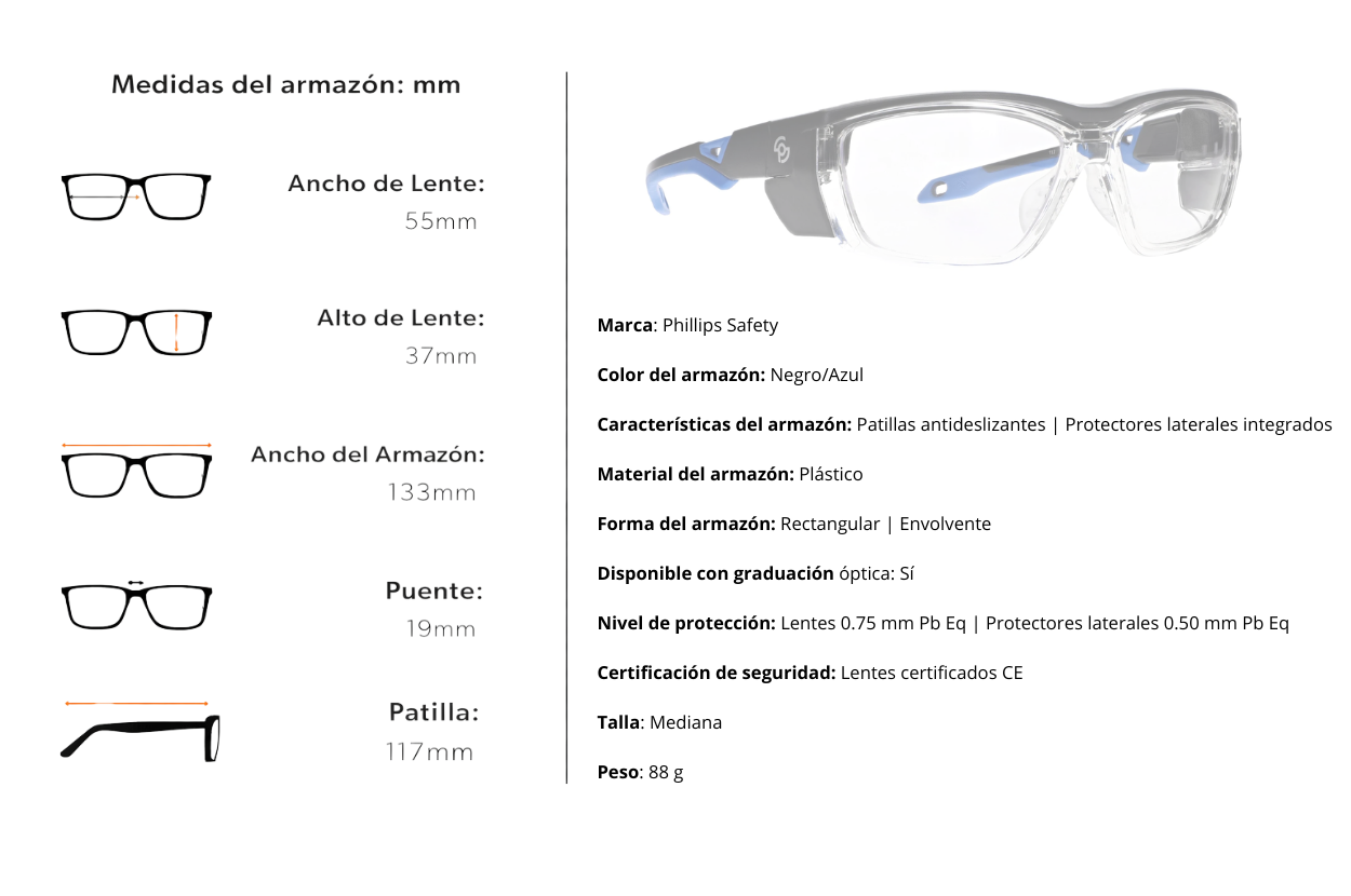 Gafas radiológicas Modelo 220 Madrid compatibles con graduación óptica para uso profesional