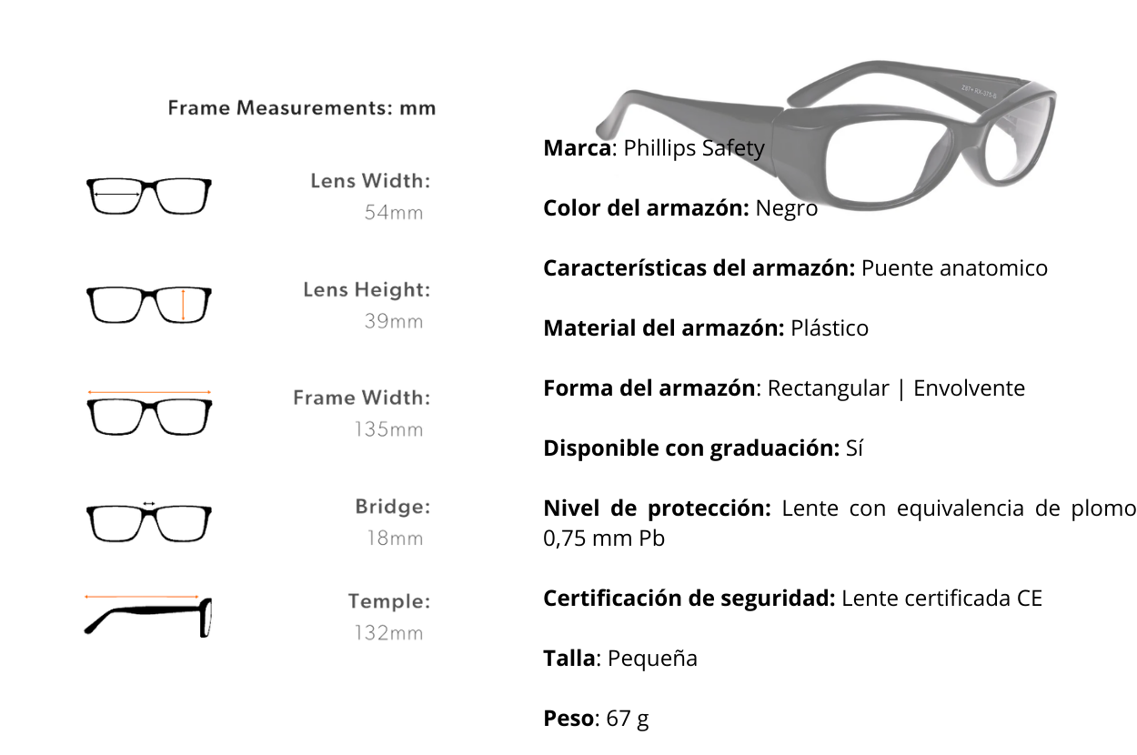 Gafas radiológicas Modelo 375 Madrid ideales para uso en entornos médicos y radiológicos