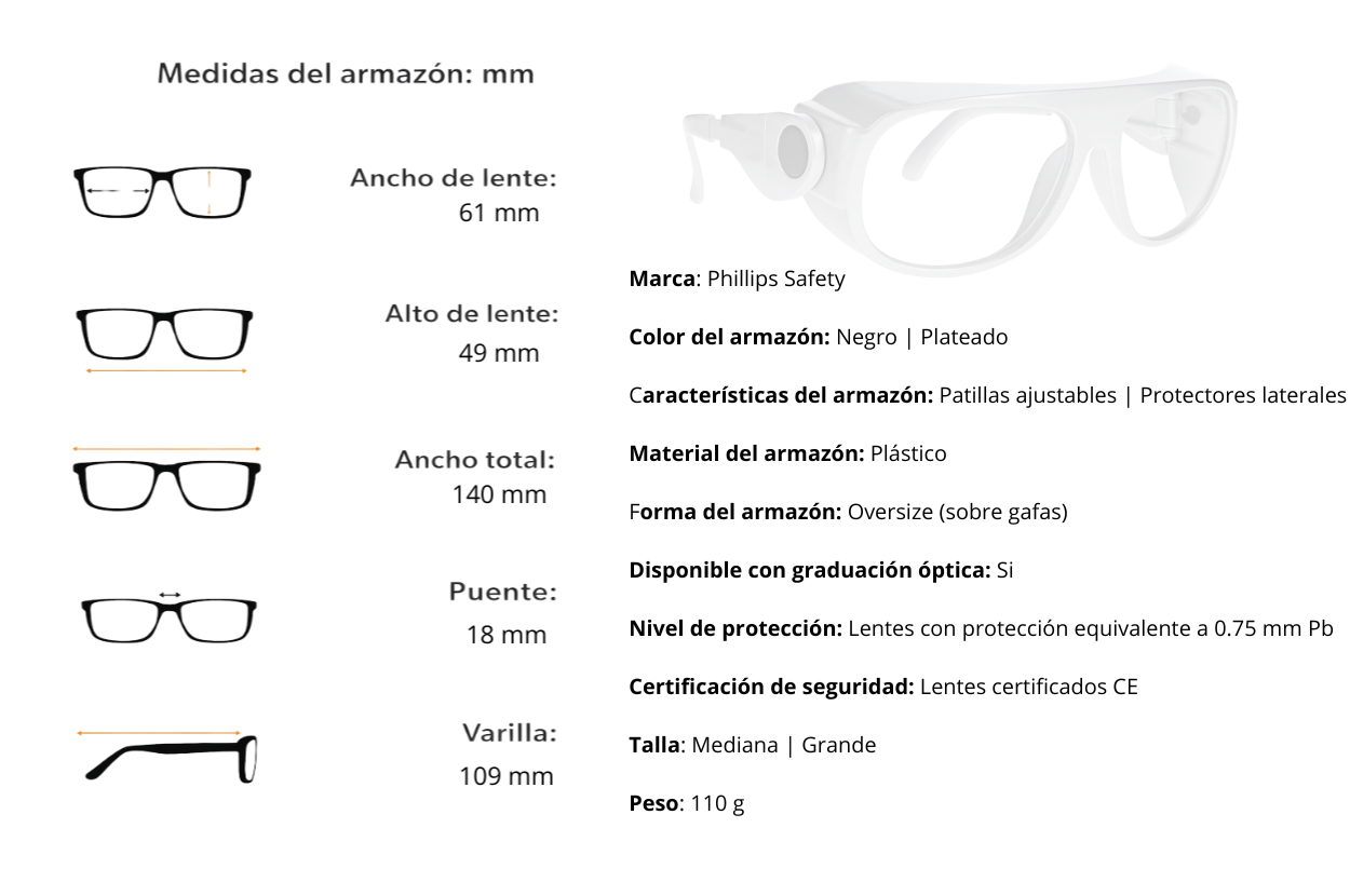Gafas radiológicas Modelo 66 Phillips Safety con protección ocular frente a láser y radiación