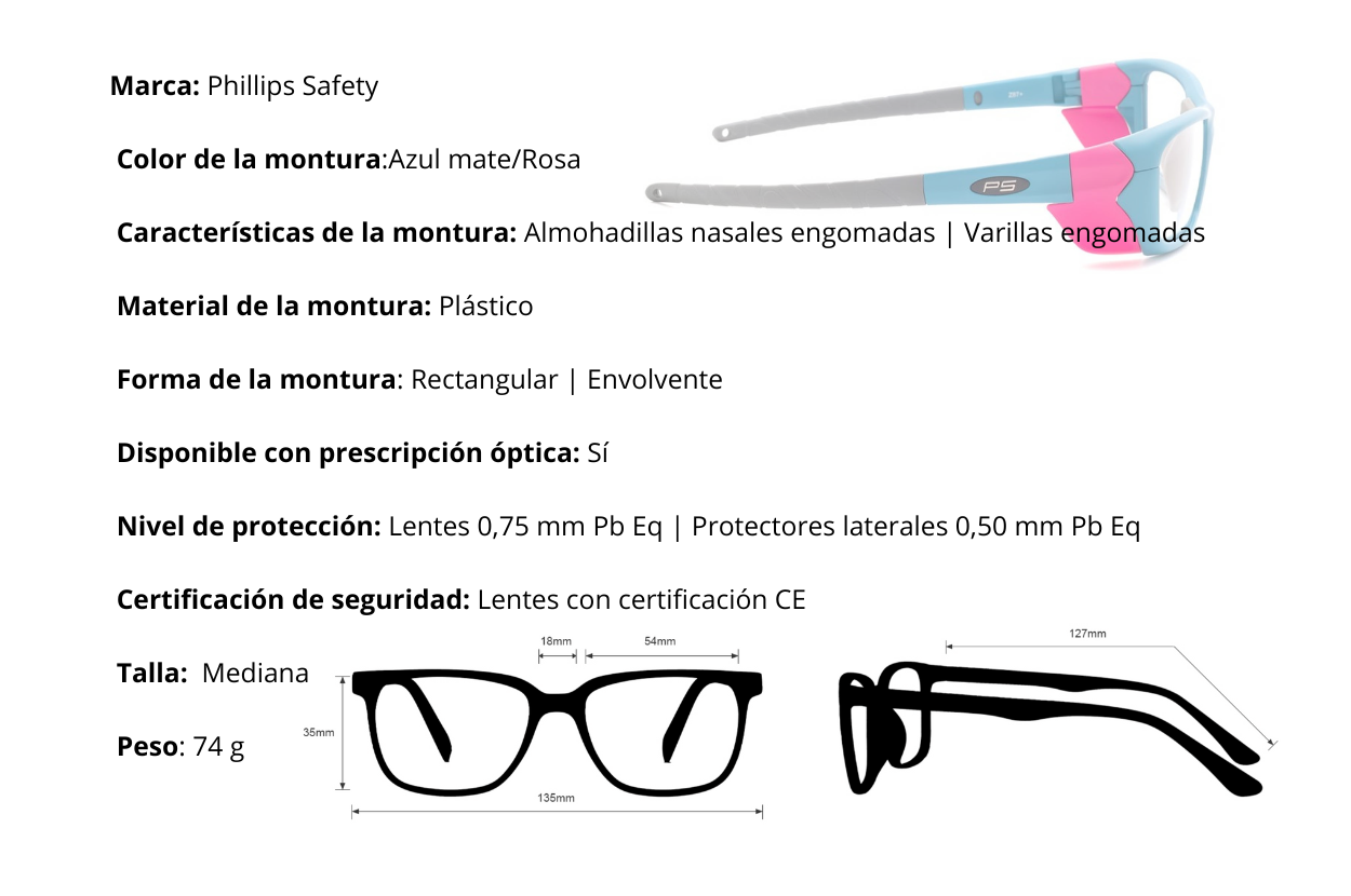 Gafas de radiación Q200 Madrid con almohadillas nasales y varillas engomadas cómodas