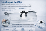 Lupas de clip tamaño grande con sistema resistente que se ajusta a la mayoría de gafas